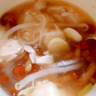 レンジで簡単　味噌キムチスープ